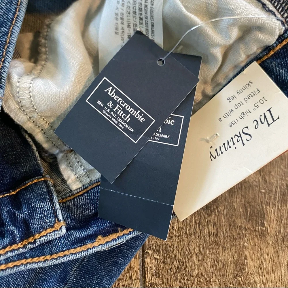 nwt abercrombie high rise skinny jean medium wash distressed size 26/2 regular - Picture 6 of 8